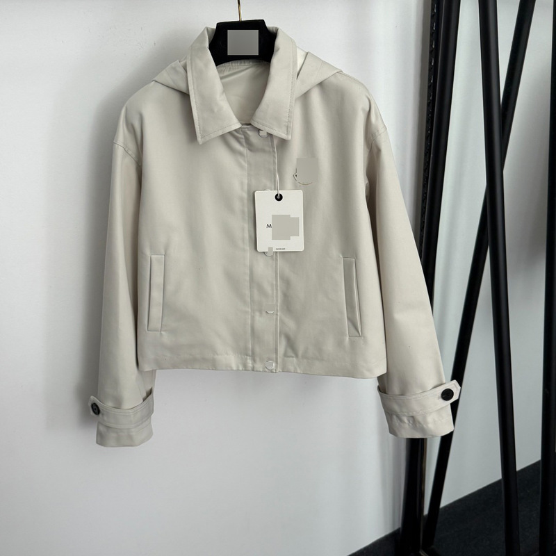 Nanyou High-End Foreign Trade Stylish Casual Monogram New Embroidered Badge Turn-Down Collar Long-Sleeve Hooded Short Trench Coat