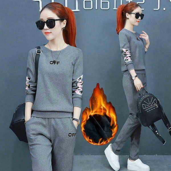 加绒加厚运动套装女冬季运动服时尚休闲宽松显瘦卫衣长裤两件套