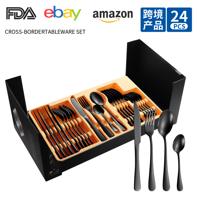 1010 cuchillos y tenedores cucharas de té 24 piezas percha set caja de regalo hotel restaurante occidental cuchillo y tenedor de filete cucharas espejo pulido