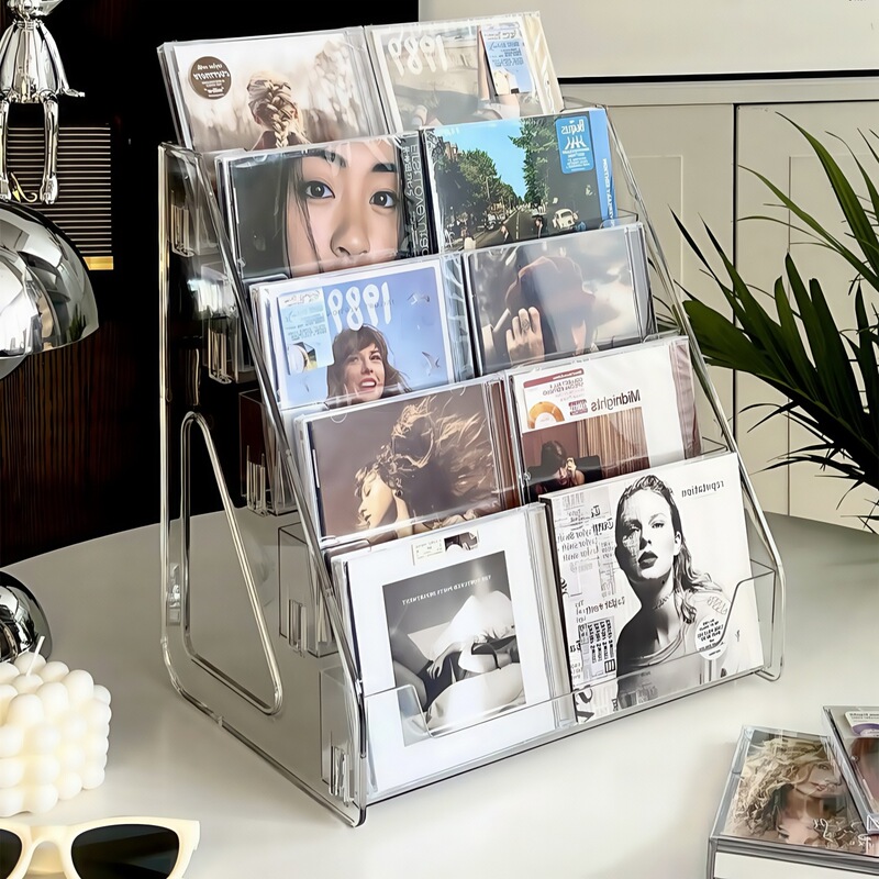 Cd Disc Shelf Acrylic Ladder Vinyl Record Storage Box Cd Disc Tape Storage Album Display Rack