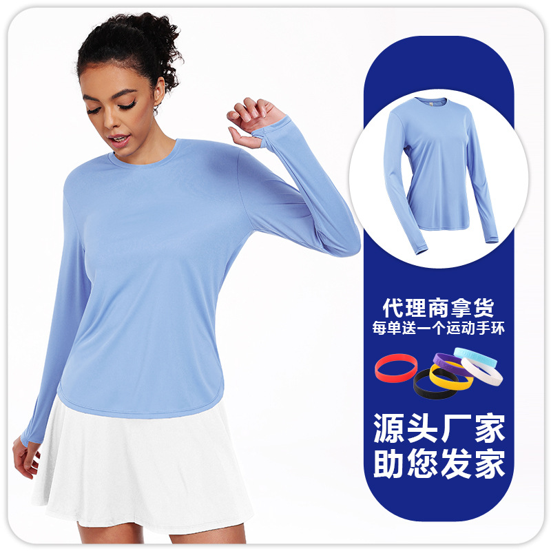 Camiseta de mangas largas protectoras solares de mujer otoño y invierno secado rápido chaqueta deportiva transpirable correr al aire libre acondicionamiento físico con agujeros de dedos ropa de yoga