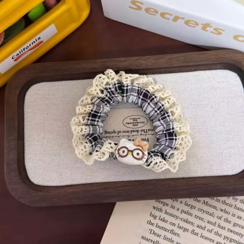 Niños jeans encaje anillo de cabello de cabello de encaje niñas alta cola de cabello de alta elasticidad cuerda de cabello de goma cabeza adornos para el cabello