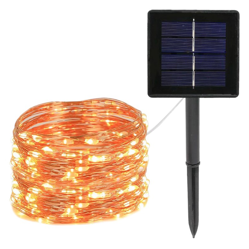 Cadena de luz de alambre de cobre solar impermeable al aire libre Navidad vacaciones atmósfera patio decorativo luz control remoto luz de color tira de luz de alambre de cobre