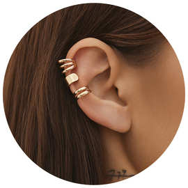 欧美跨境金属风双圈光面Earrings饰品 甜酷设计感简约几何耳夹女