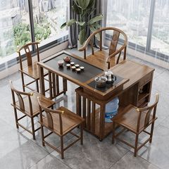 Solid Wood Rotating Tea Table Balcony Small Apartment Portable 1 Meter 1.2 Meter Table Chair Set Rubber Wood with Water Heater
