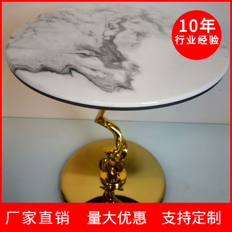 Modern Light Luxury Minimalist Creative Round Table Side Table with Vine Edge, Support Legs, Microcrystalline Stone Slab Round Table Base Coffee Table