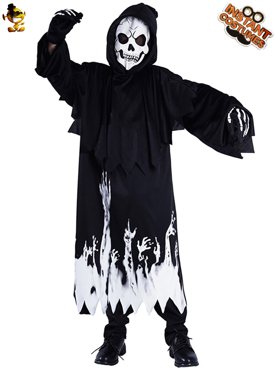 Traje del Partido de los niños Halloween carnaval Cosplay horror fluorescente cráneo traje negro