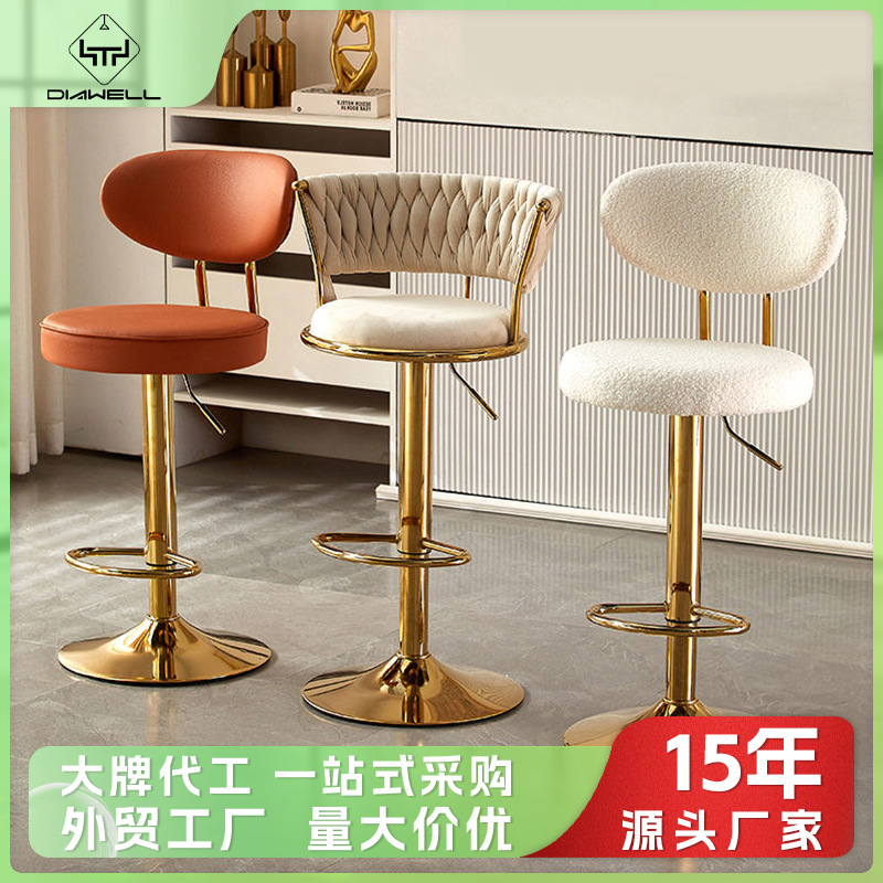 Silla de bar elevable de lujo ligera, silla de bar giratoria de viento crema, silla de bar de alta calidad, taburete de recepción image 1