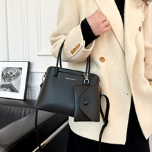 纯色时尚凯莉包新款手提包包女欧美风范二件套斜挎包荔枝纹单肩包