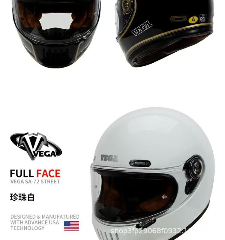 American Vega Motorcycle Retro Helmet, Full-Face Helmet for Men and Women, Motorcycle Cruising Helmet, Four-Season Bluetooth, National Trend 3C, Glossy Black