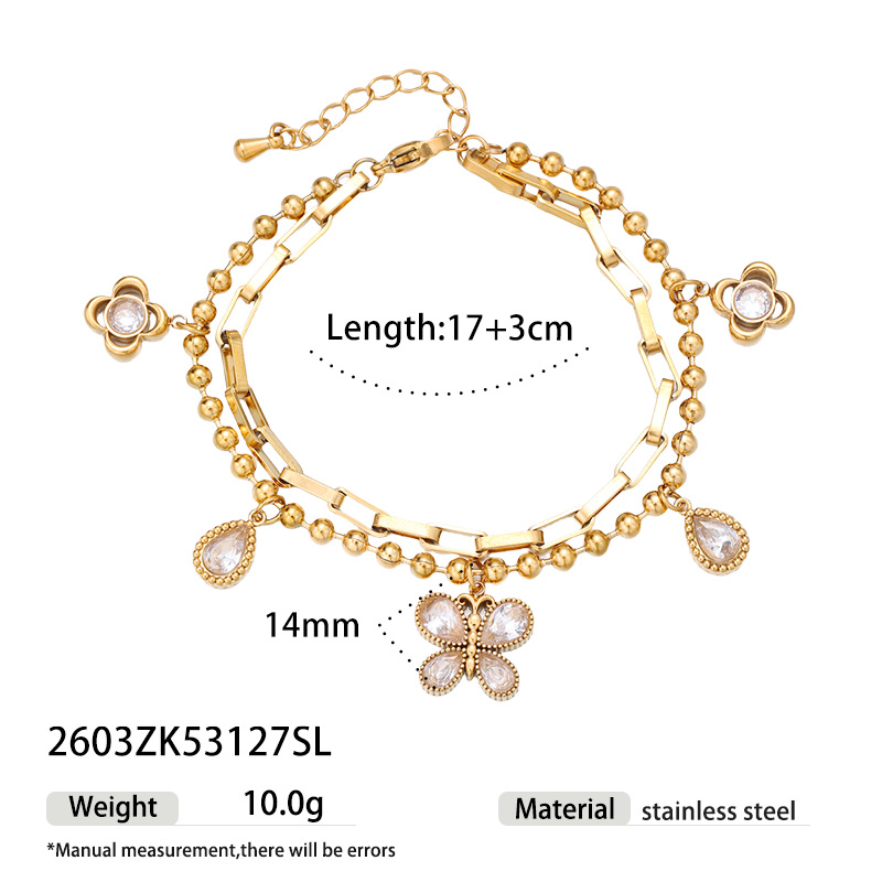 Tina Europa y los Estados Unidos transfronterizos inswind exquisita mariposa flor diseño de modelado pulsera de zircon ligera lujosa nicho joyería de mano mujer