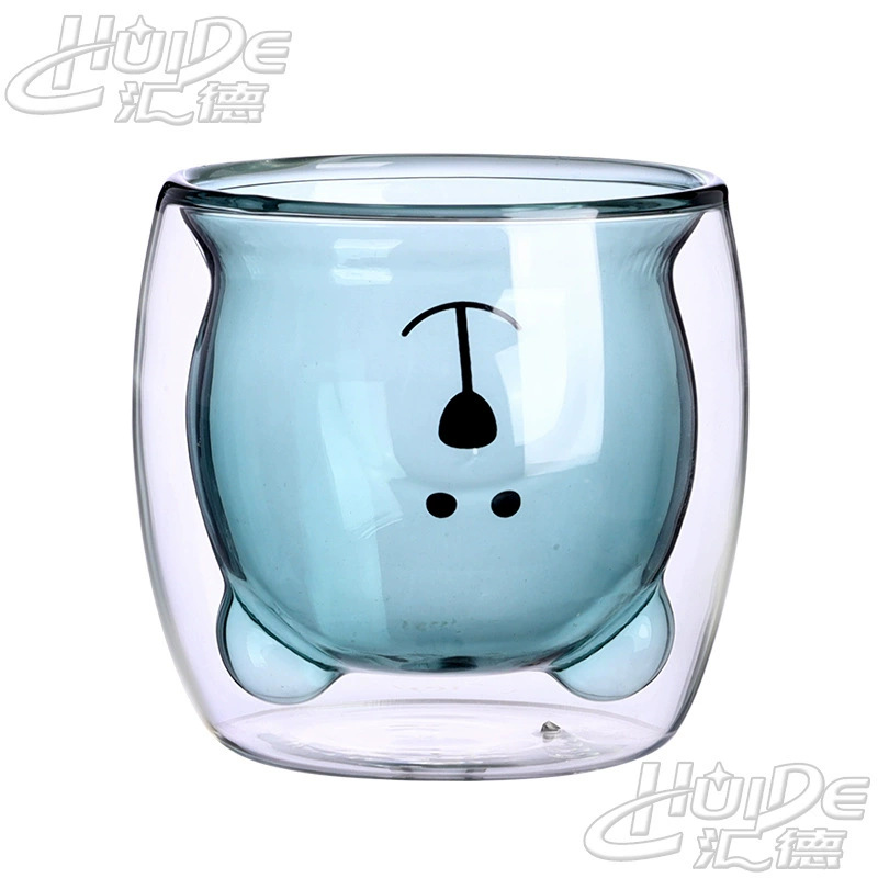 Taza de leche aislante de doble capa encantadora taza de oso de dibujos animados coloridos taza de café casero de alta borosilicina taza de jugo de frutas