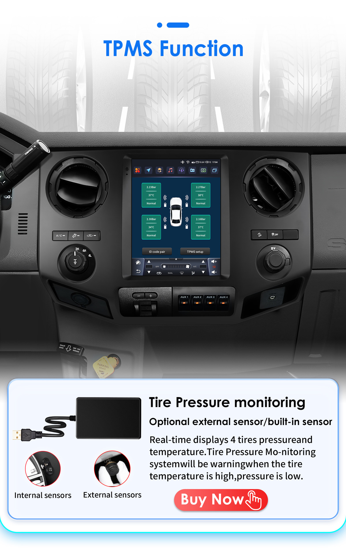 Suitable for 09-16 Ford F250 F450 Smart 9.7inch Vertical Screen Frame Car Navigator All-In-One Machine