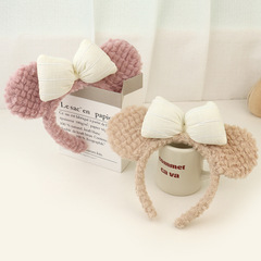 Butterfly knot bear ear headband for girls, Korean style, girl's hair accessories, winter felt cute cartoon face-washing headband