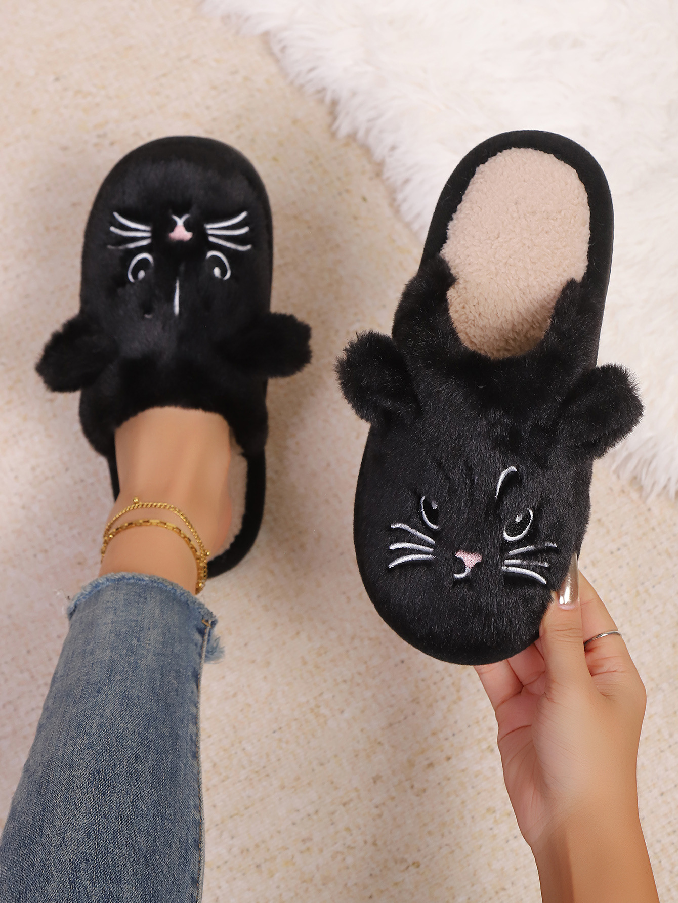 Baotou transfronterizo damas otoño invierno interior y exterior soleas cálidas de peluche zapatillas de algodón zapatillas de espuma EVA suela