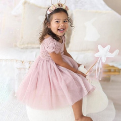 英倫風洋氣童裝粉色蕾絲公主連衣裙婚禮花童蓬蓬裙兒童演出晚禮服