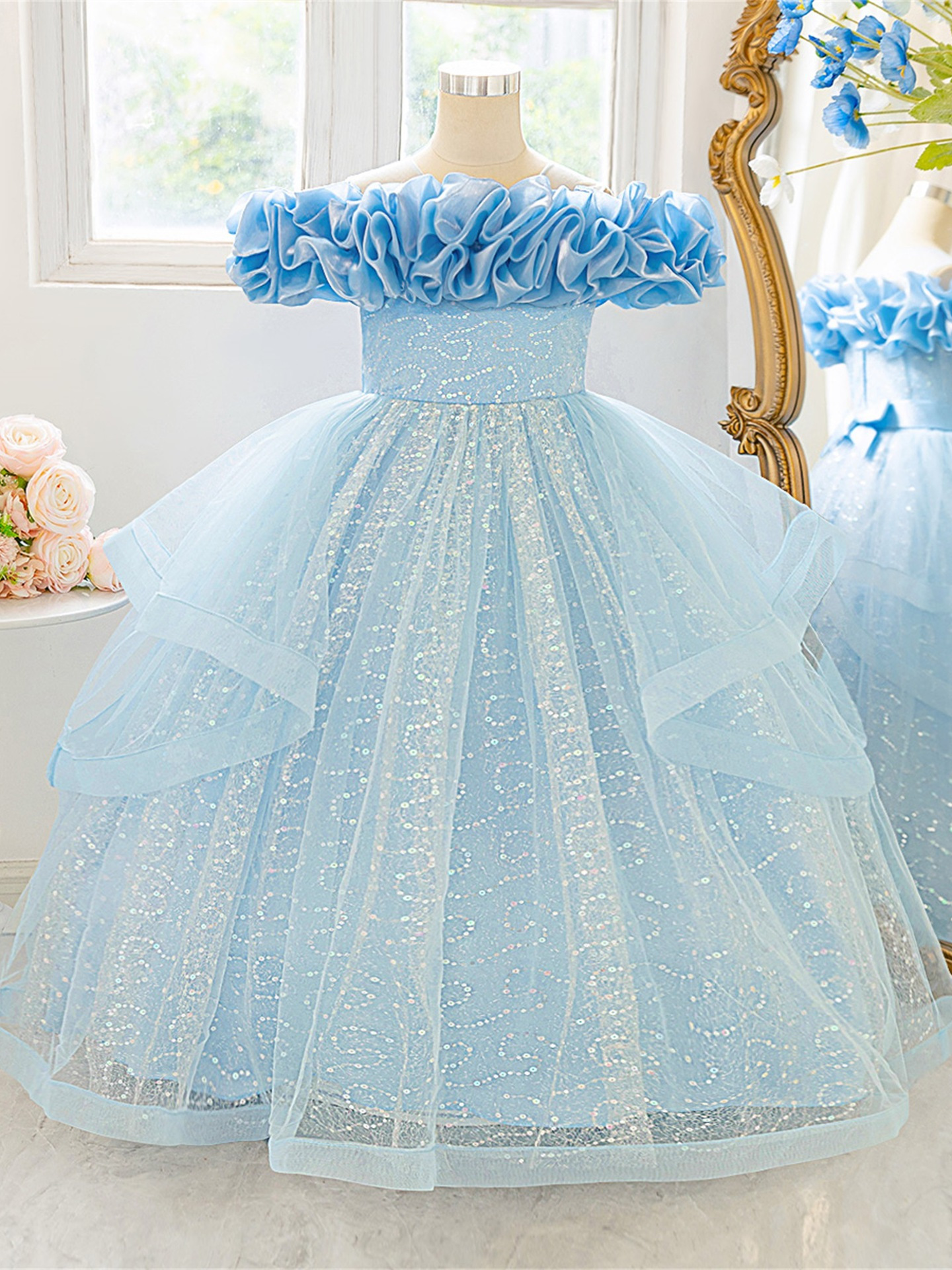 Ropa para niños spot 2025 vestidos para niños europeos y americanos nuevo vestido de princesa de cumpleaños de hilo de red esponjoso vestido de noche para niñas niña niña de las flores