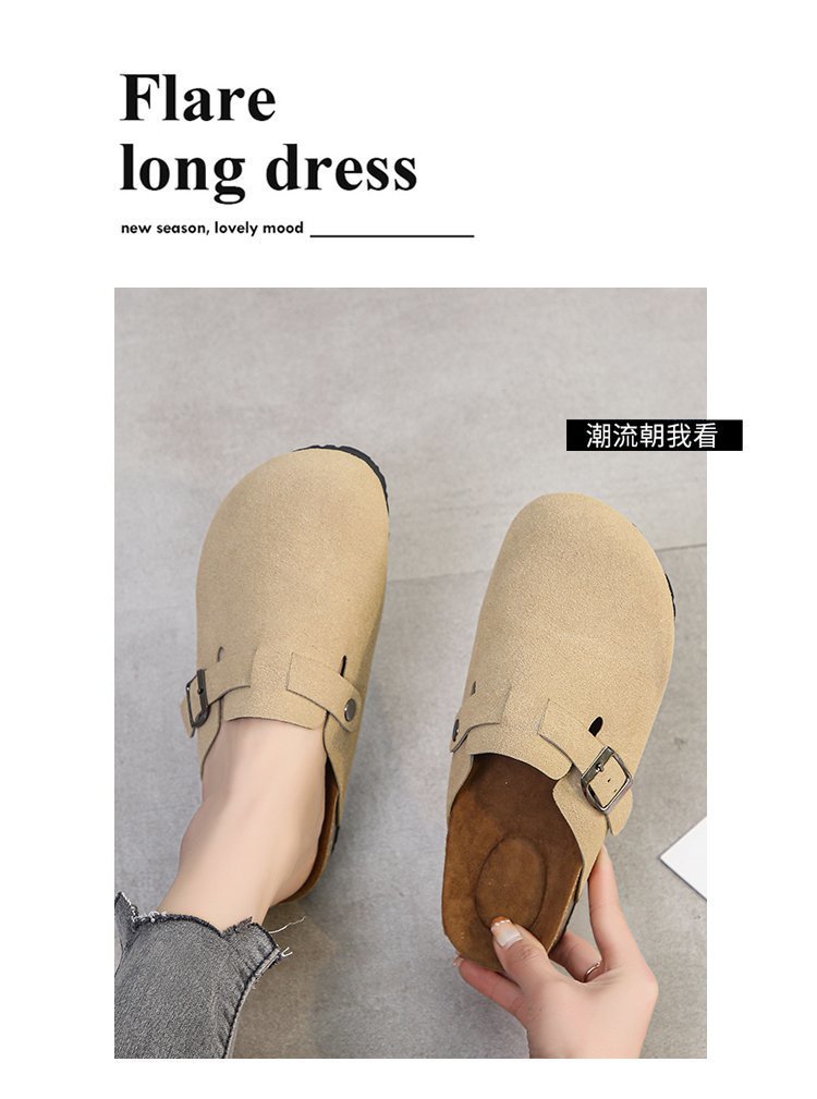 Spring 2021 European and American retro Baotou half-slipper women's cork flat flat large size casual one-step lazy lady's slipper Application Scenario