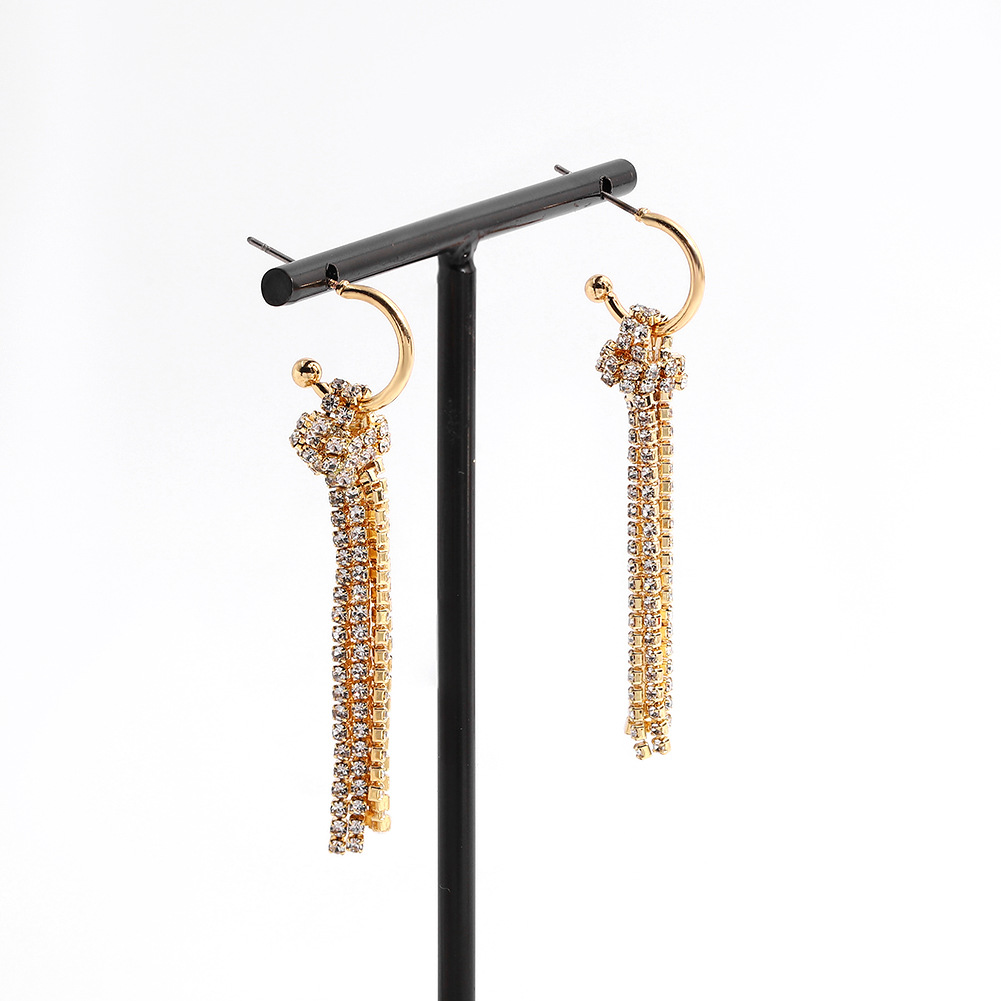 Diamond-studded Knotted Tassel Long Earrings display picture 8