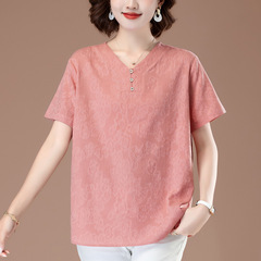 中高年女性純綿半袖tシャツ女性夏のゆったりした大きいサイズでお腹を隠します。
