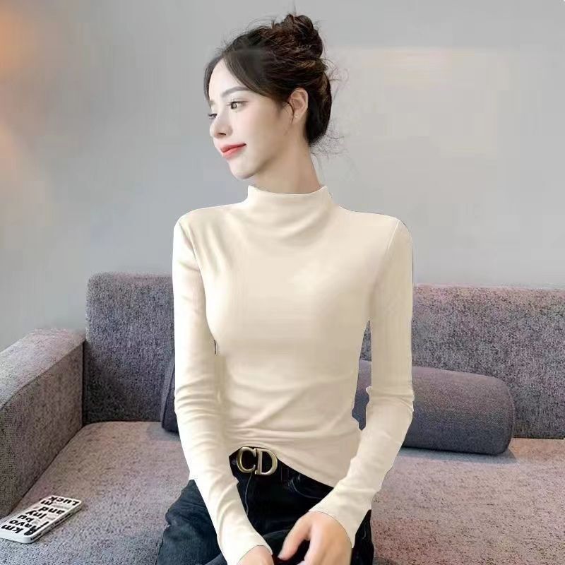 早秋保暖上衣法式德绒高级感内搭针织衫打底女纯色修身显瘦时尚|undefined