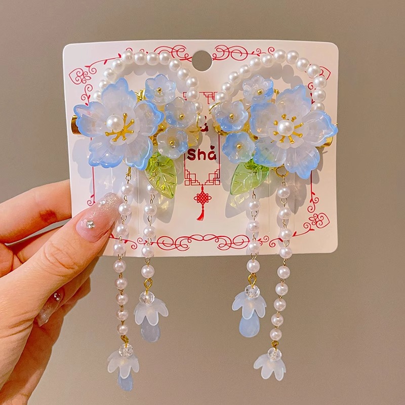 Niños vestidos de estilo antiguo para el cabello Hanfu flores bordas niñas super inmortales tarjeta de cabello tocado de estilo chino arco clip