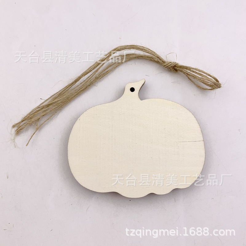 8.9*7.7cm Halloween calabaza forma decoración pieza de madera madera calabaza adorno de fiesta 4 piezas/bolsa con cuerda de cáñamo