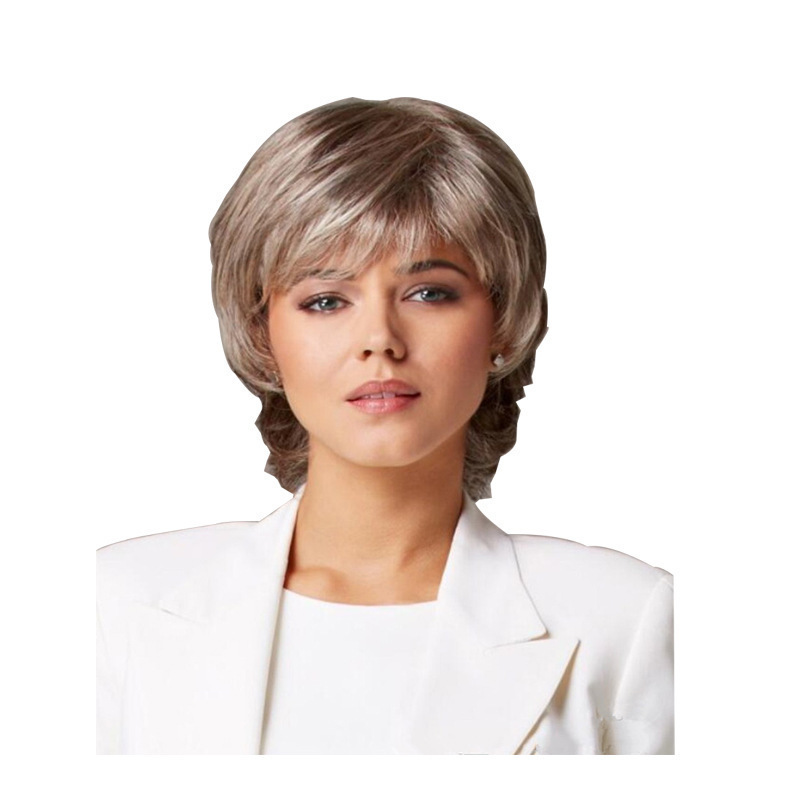 Amazon Aliexpress Foreign Trade Fake Delivery Source European and American Ladies Blonde Short Hair Reverse Curl Short Straight Hair Slightly Curly Chemical Fiber Hair