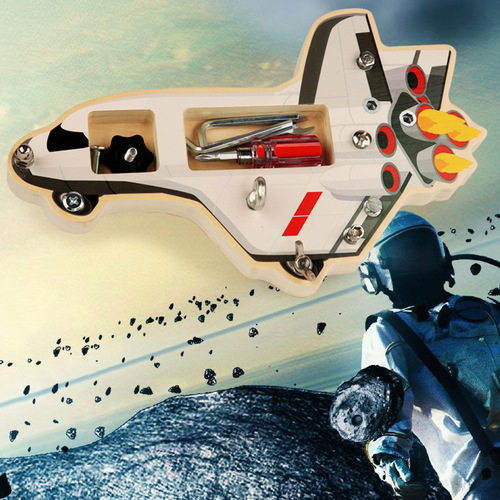 Wooden children's screw toy spaceship tool busy board combination early education disassembly and assembly nut matching hand-eye coordination