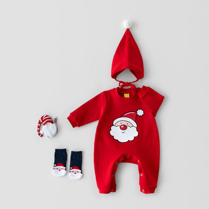 Weihnachten Kinder Baby niedlich Weihnachten Overall langen Aufstieg Baby Neujahr Schneemann Weihnachtsmann Krabbeln Anzug senden Hut_voghion.com