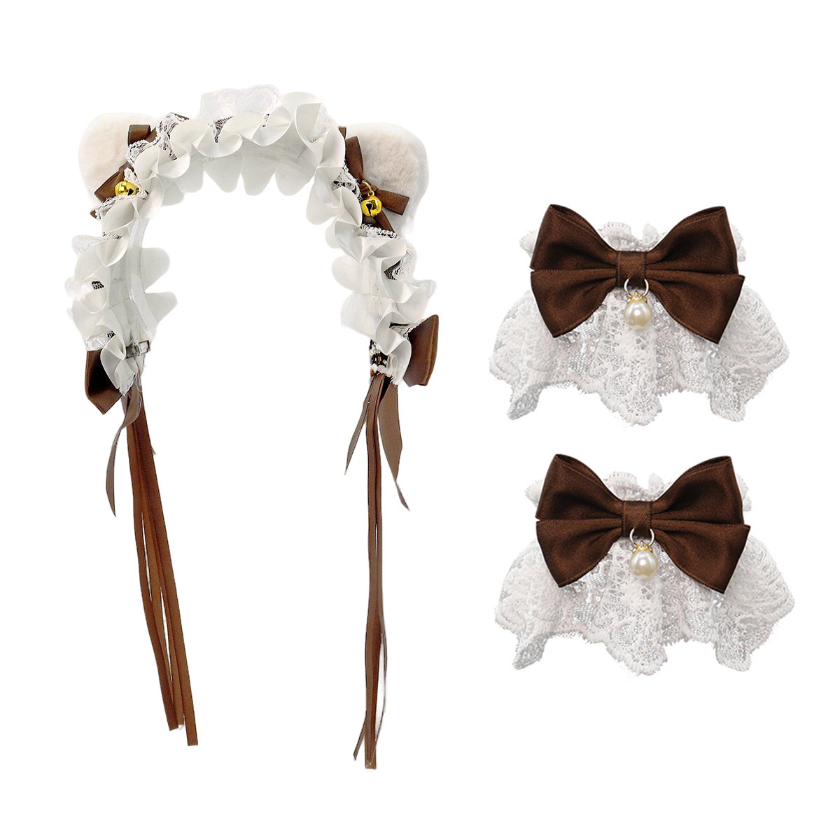 Lolita orejas de gato adornamiento de cabello arco campana de encaje borde clip de cabello banda de malla pulsera de hilo orejas de animales correa de cabello