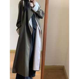 撞色风衣外套女春秋新款英伦风超好看高个子长款大衣
