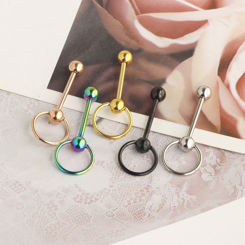 14G Externally Threaded Steel Tongue Barbell Heart Peach Tongue Ring Rose Gold Body Piercing Jewelry detail image 7