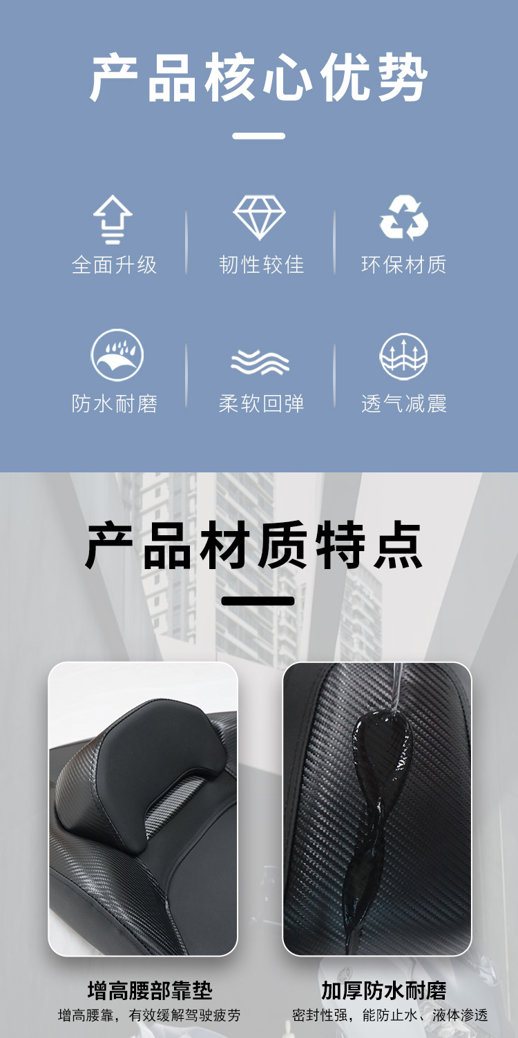 Suitable for Wuyang Honda Nwt150 Modified Motorcycle Leather Seat Cushion Assembly with Large Surround and Added Backrest, Waterproof