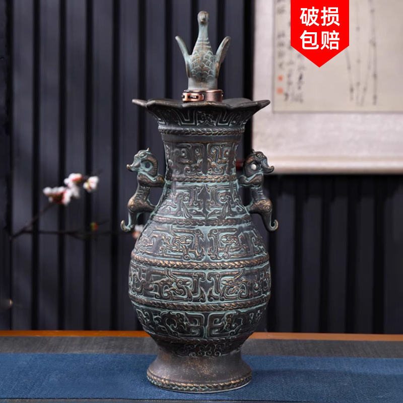 空酒瓶景德镇陶瓷酒壶5斤装仿古青铜复古双龙纳福酒坛创意小摆件