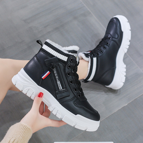 Women's Winter 2025 New Arrival Faux Fur Lined Cotton Boots with High Top, Size 35-43, Versatile and Warm, Suitable for Students, White Shoes Style 3521