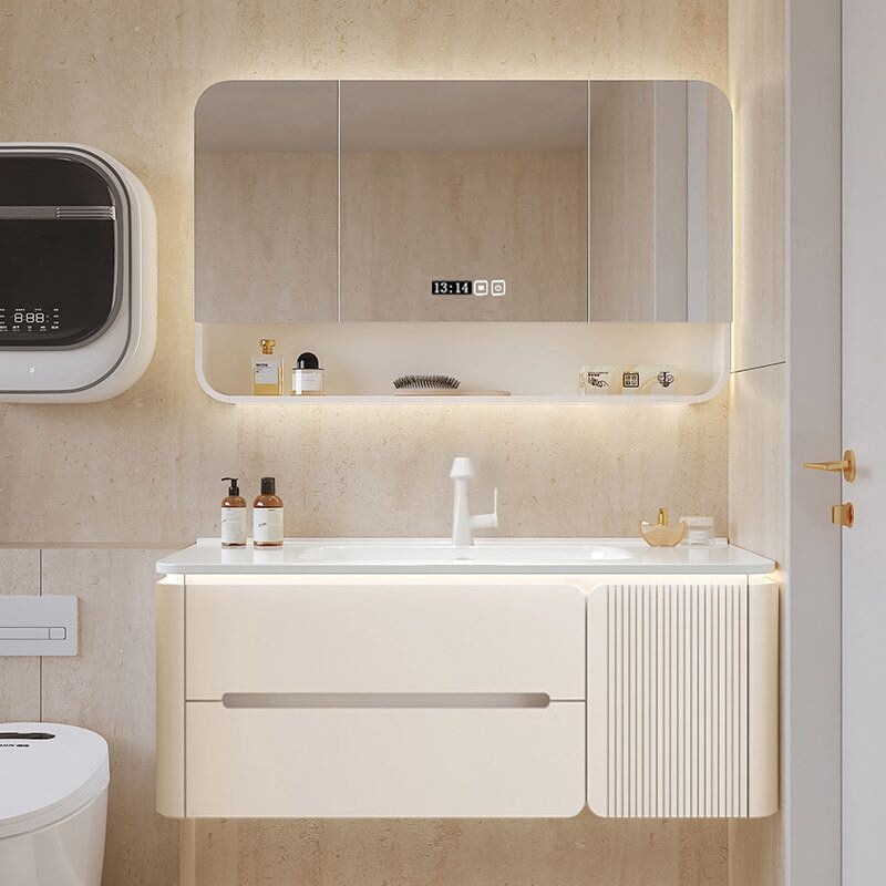 Oak painted bathroom cabinet with integrated ceramic basin, bathroom washstand, washbasin, and integrated countertop