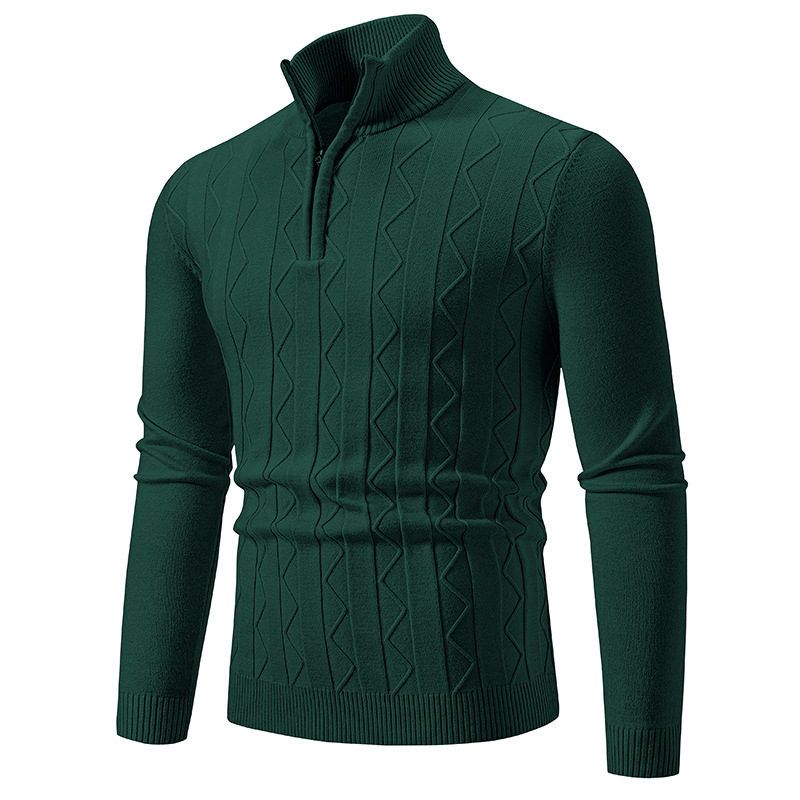 Men's Clothing Semi-Turtleneck Zip-Up Knit Sweater Long Sleeve Casual Pullover For Spring & Autumn | Breathable & Comfortable | Slim Fit_voghion.com