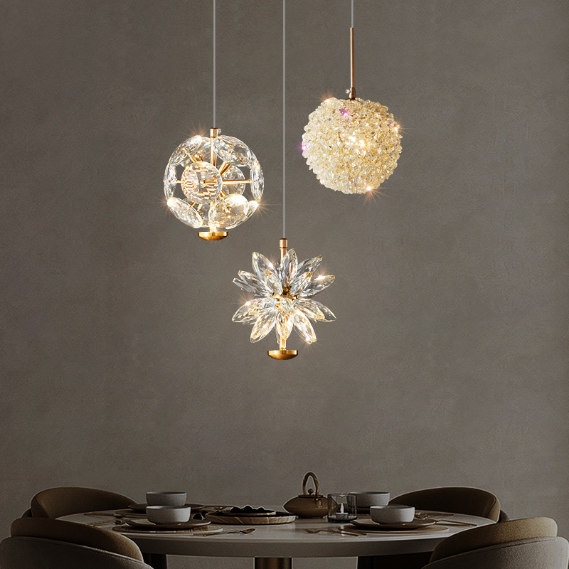 Cabecera de la cama moderna línea colgante de fruta lámpara de pasillo lujosa lámpara de lujo pasillo francés cristal postmoderno restaurante creativo diente de león