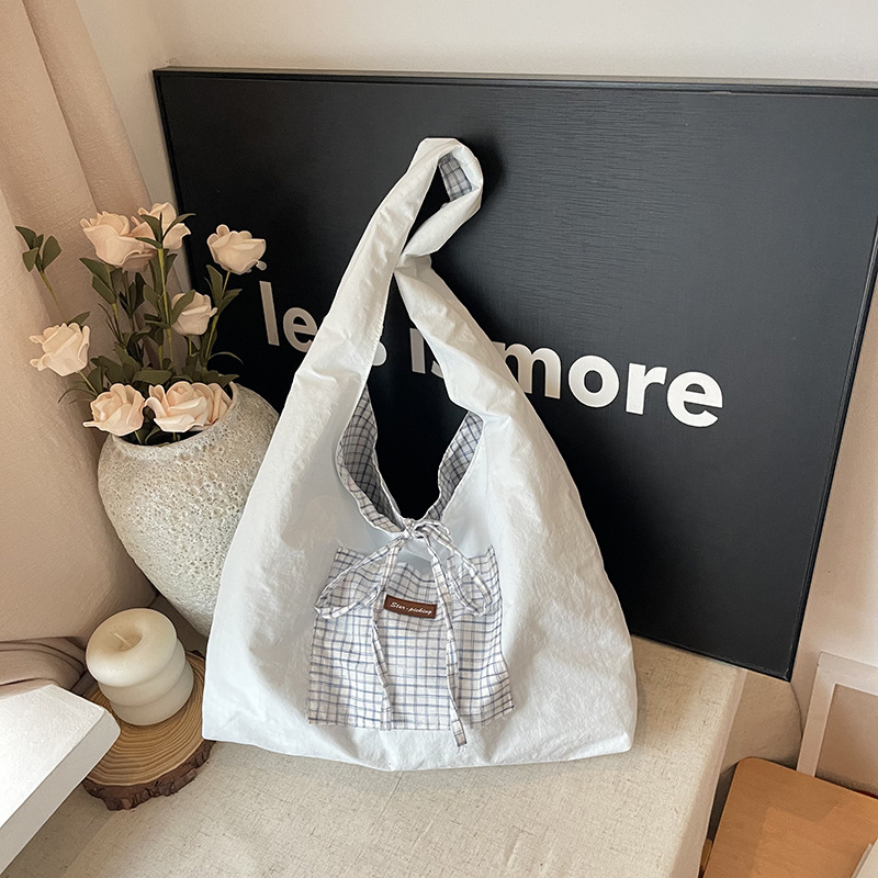 Bolso Tote de moda coreana 2025 verano nuevo bolso femenino a cuadros bolso de color en contraste bolso de lona de gran capacidad