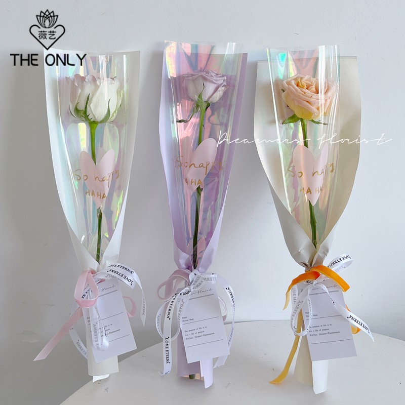 幻彩单支袋鲜花包装纸花艺包装袋玫瑰花束多支包装袋