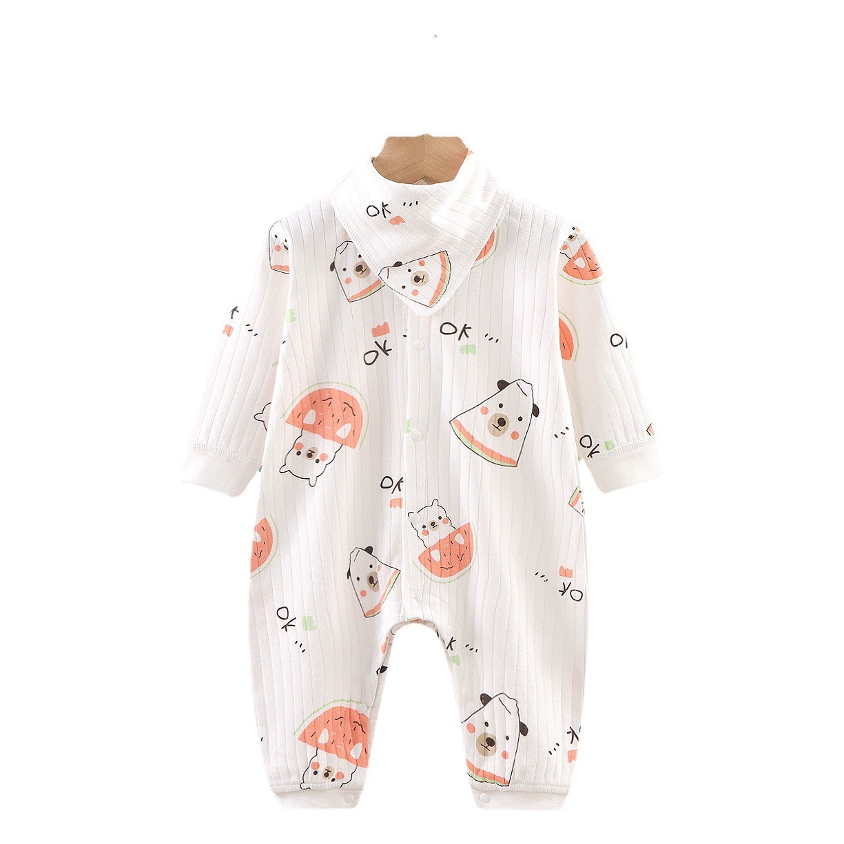 Весенне-осенний комбинезон с длинными рукавами, двухслойный хлопковый детский комбинезон, пижама с динозаврами, домашний комбинезон с принтом динозавров для девочек.