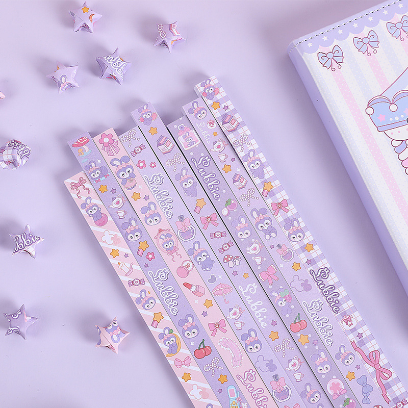 Cute Purple Star Rabbit Star Folding Paper Lucky Star Bottle Filled with Girl Heart Thick Colored Paper Strip Five-Pointed Star Wish Bottle