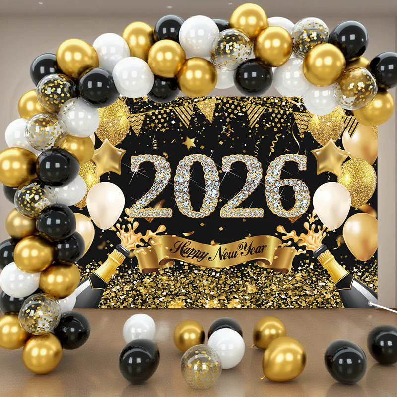 2026 черный золото новогодняя праздничная декорация флаг счастливая новая година Новый год и канун Нового года комплект расходных материалов для украшений