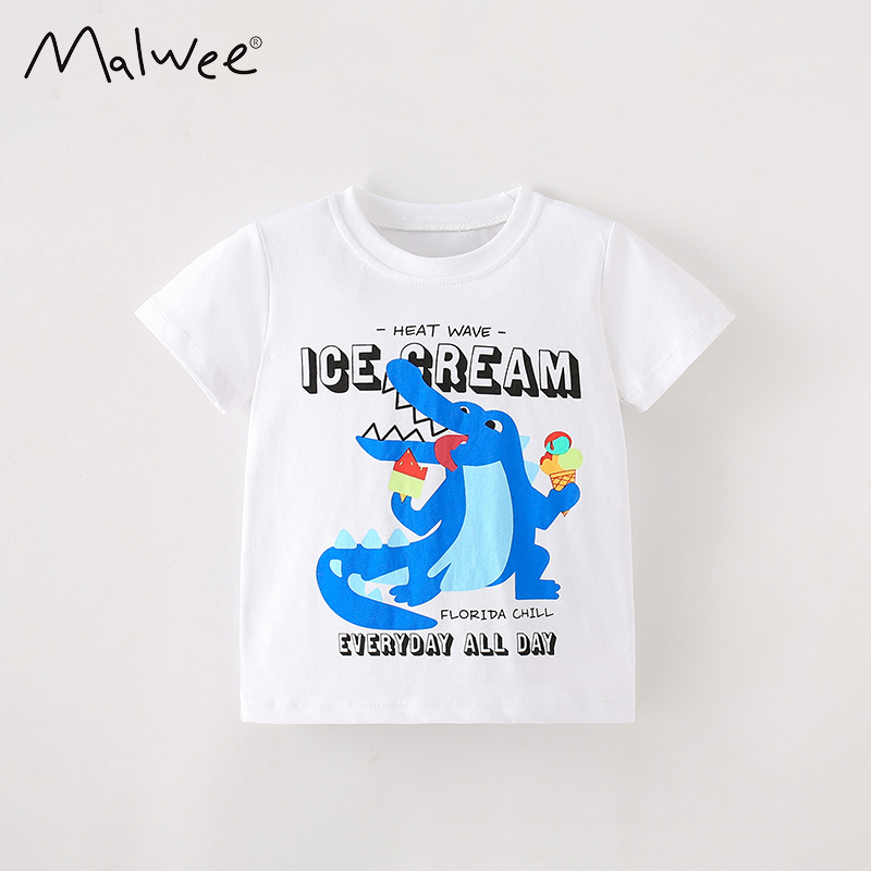 Malwee camiseta de los muchachos verano nuevos niños europeos y americanos guapos DE LOS NIÑOS impresos cuello redondo manga corta top