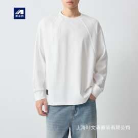 墨麦客男装城市运动长袖t恤男2026春新款螺纹拼接男士上衣751批发