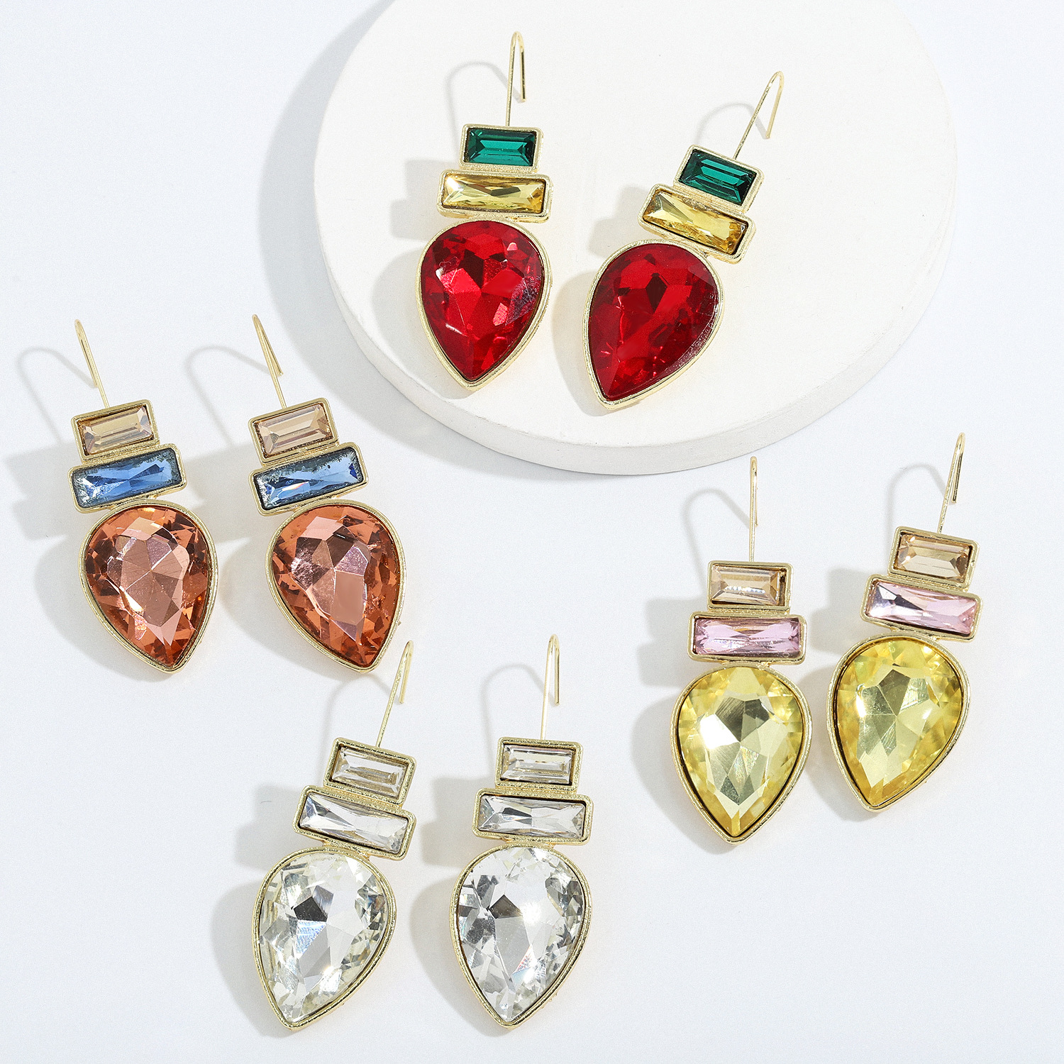 Fashion Alloy Inlaid Colored Gemstone Earrings display picture 2