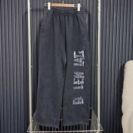 高版本正确版B家FW25冬季宽松做旧款印花重工洗水做旧长裤休闲裤