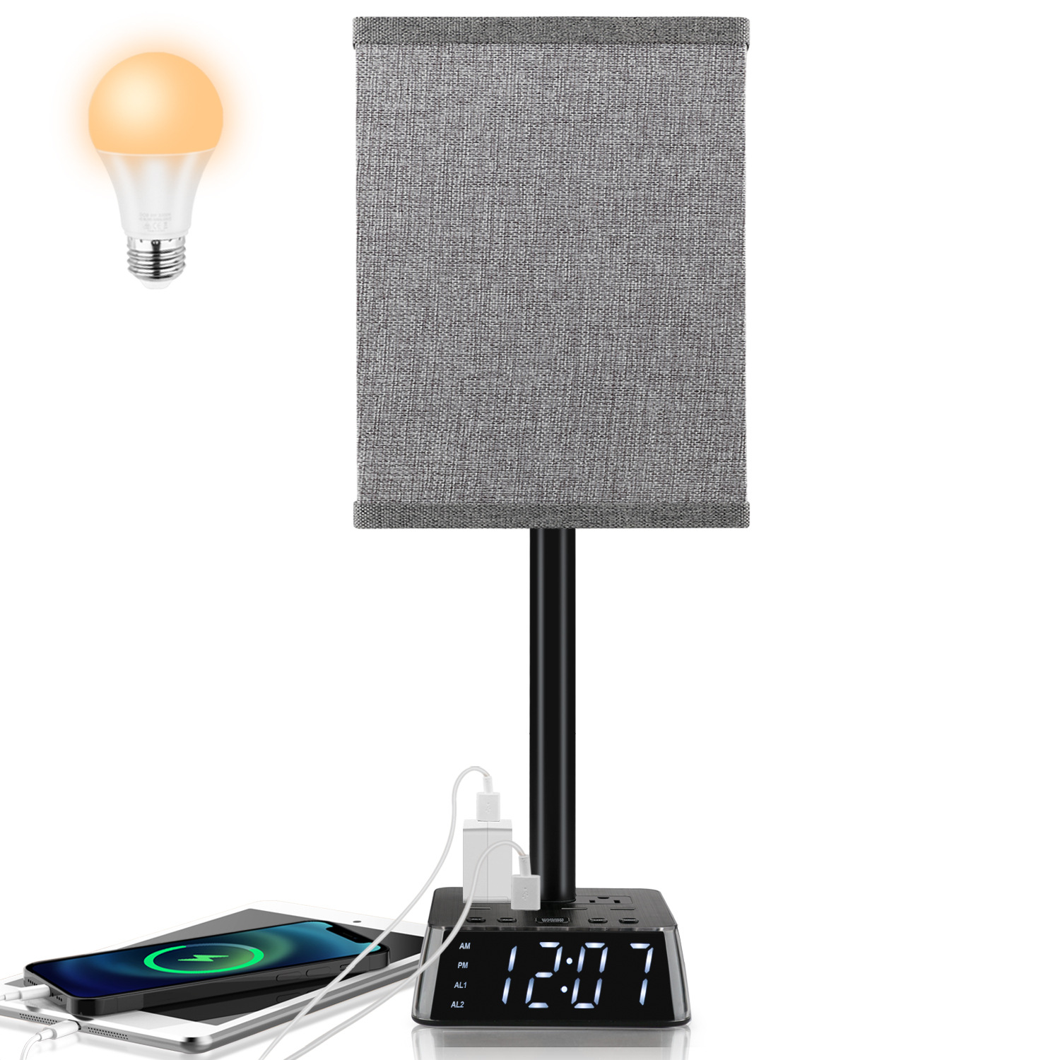 LED table lamp for bed with usb charger