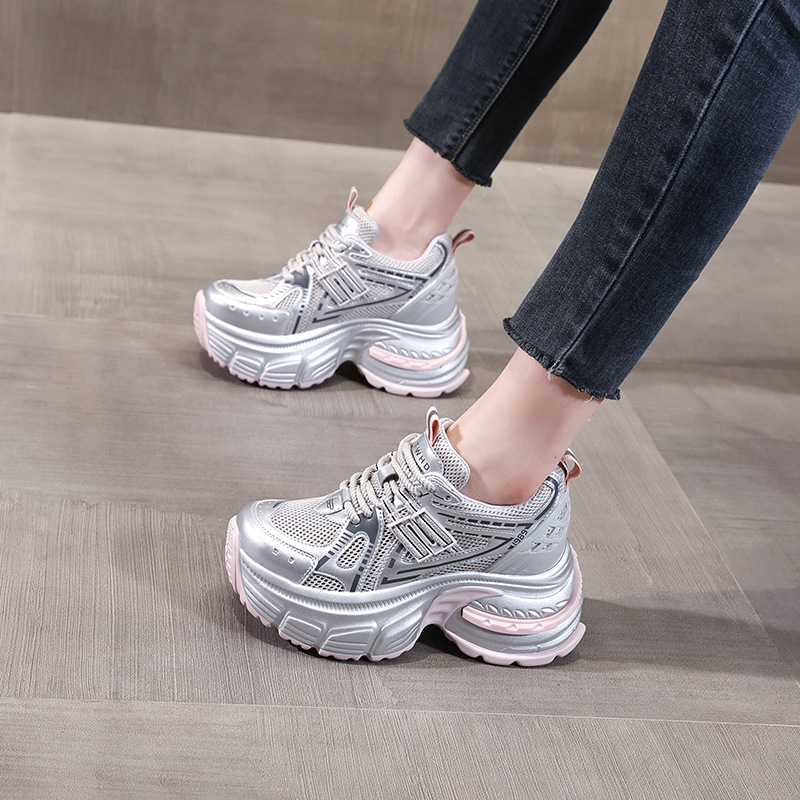 Giày sneaker chunky nữ đế dày tăng chiều cao lưới thoáng khí — Màu hồng